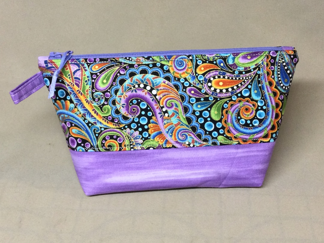 Fabric Zipper Pouch, 100 Cotton Fabric, Colorful Paisley Print With