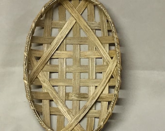 8” x 11 1/2” Oval Tobacco Basket, Smaller Replica, Oak Stain, Hand Woven in the USA