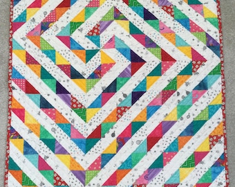 Handmade Baby Quilt: 100% Cotton Fabric, Colorful Triangles, Bumble Bee Backing (34” x 38”), Gender Neutral