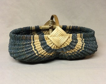 Smaller Oval Hand Woven Egg Basket with Teal Twisted Seagrass Weaving