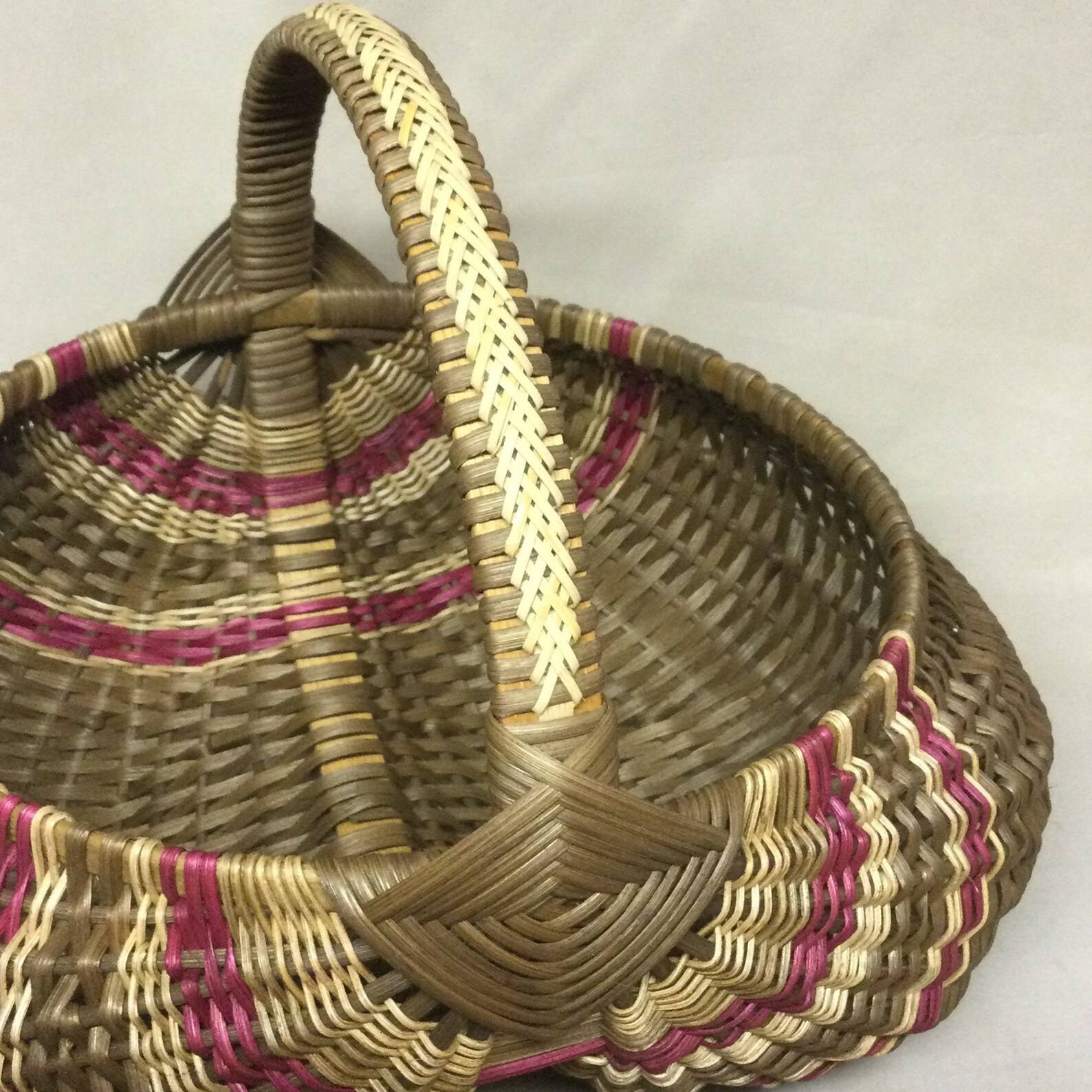 Large Round Hand Woven Egg Basket Brown with Dark Pink Etsy