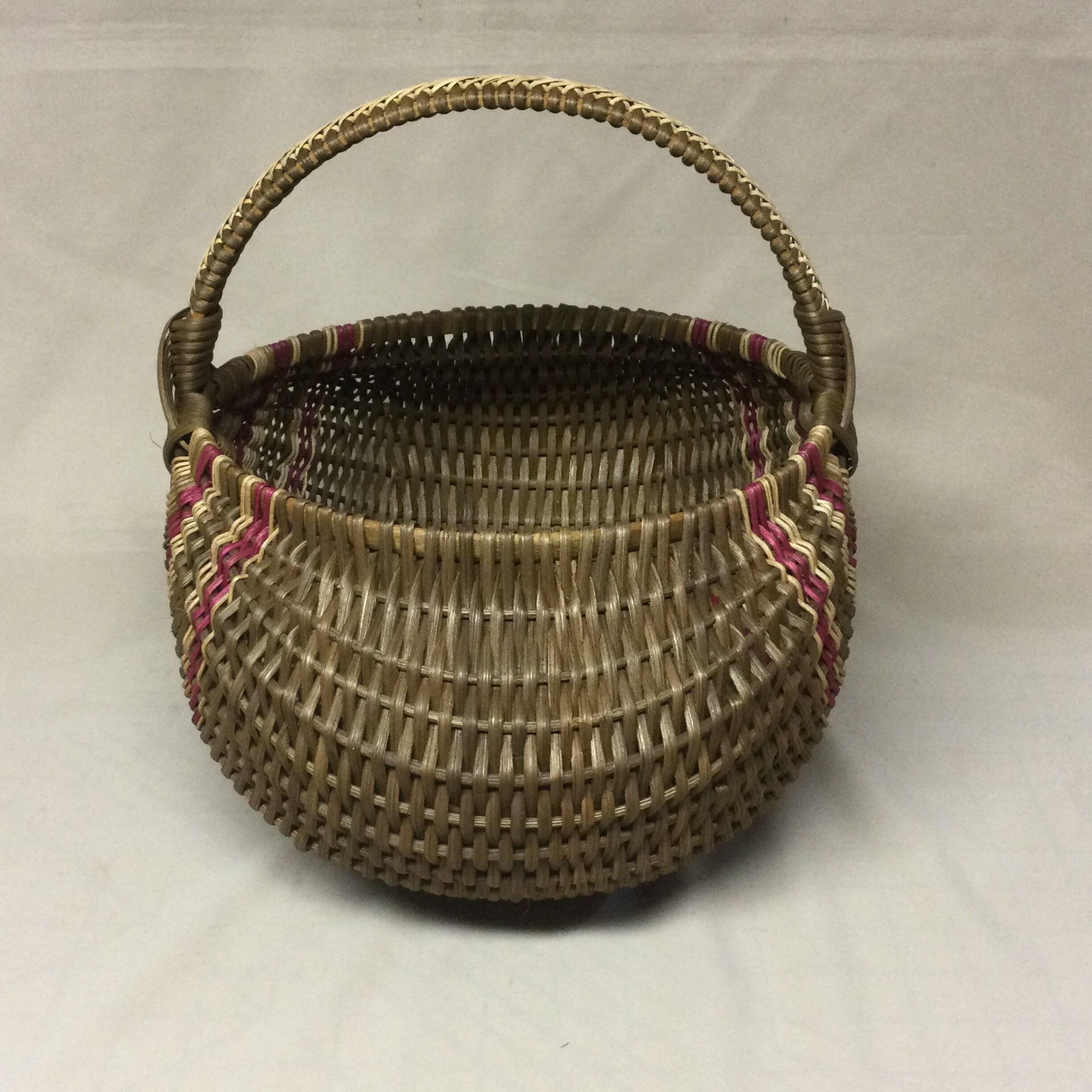 Large Round Hand Woven Egg Basket Brown with Dark Pink Etsy