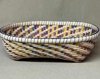 Hand Woven Oval Twill Basket, Bread Basket, Various Brights and Natural Reed