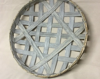 14” Round Tobacco Basket, Small Replica, Hand Woven, Driftwood Stain