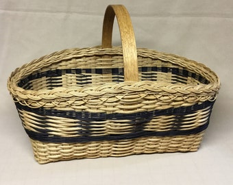 Hand Woven, Williamsburg Market Basket, Braid Weave Accents and Braided Rim, Black