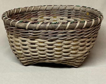 Round Cathead Basket, Hand Woven, Blended Colors of Brown, Yellow and Green