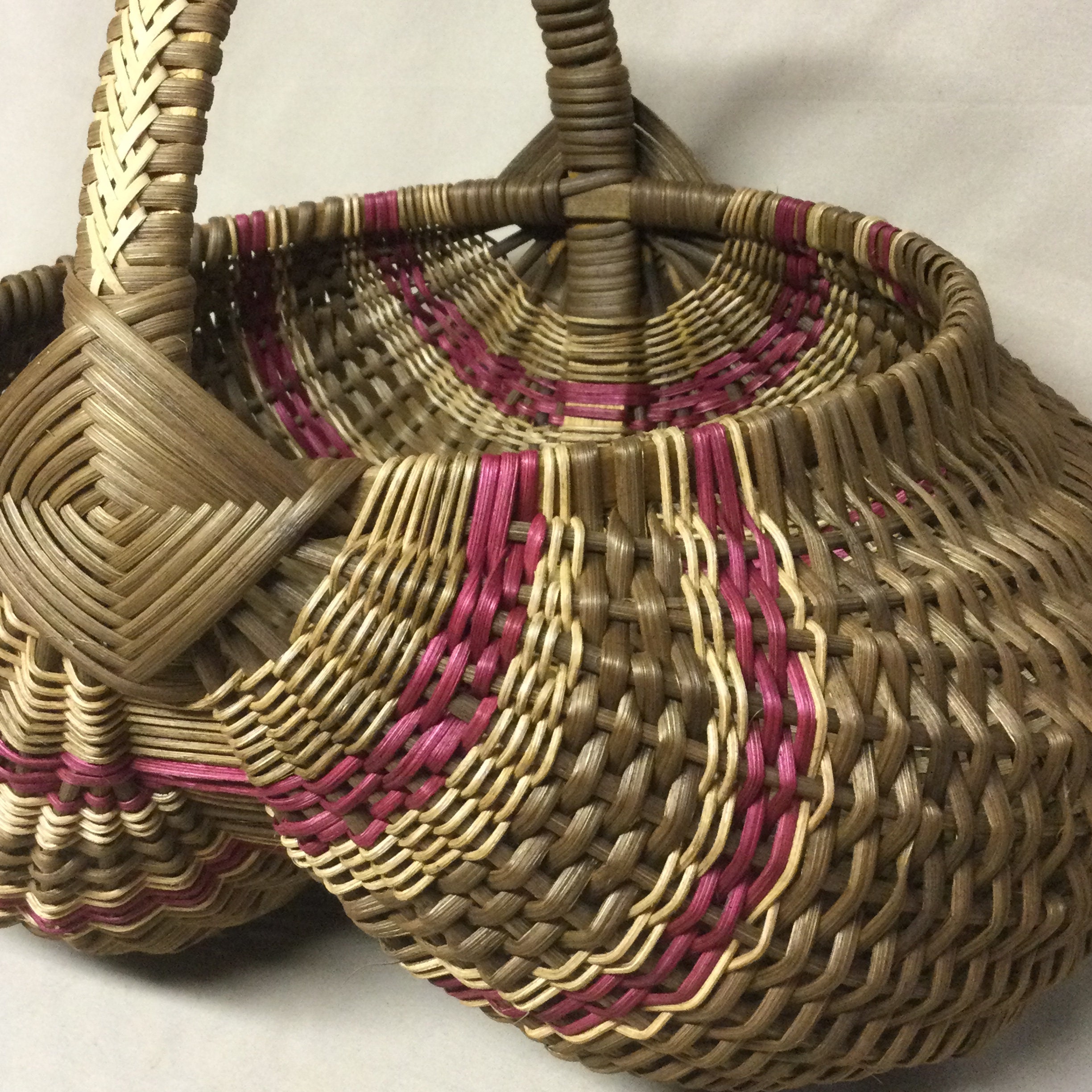 Large Round Hand Woven Egg Basket Brown with Dark Pink Etsy