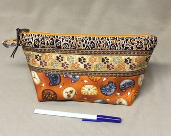 Fabric Zipper Pouch, 100% Cotton Fabric, Cats and Animal Theme Prints