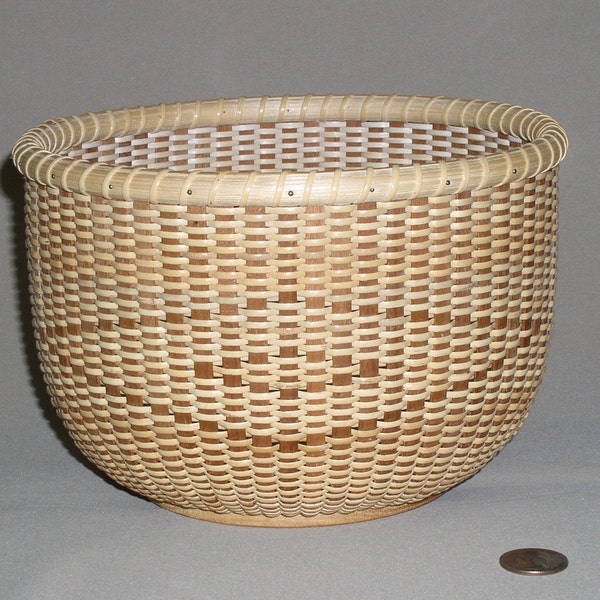 SALE - Nantucket Style Basket with Oak Base, Cherry Staves and Cane Weavers, Hand Woven