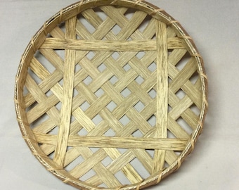 tobacco weave basket 14” Round Tobacco Basket, Small Replica, Hand Woven, Lt Walnut Stain