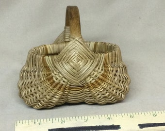Miniature Round Hand Woven Egg Basket, 4” Opening, Gold Accent Rows