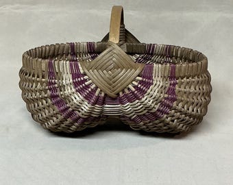 8.5” x 5”, Smaller Oval Hand Woven Egg Basket with Brown with Burgundy Accent Weaving