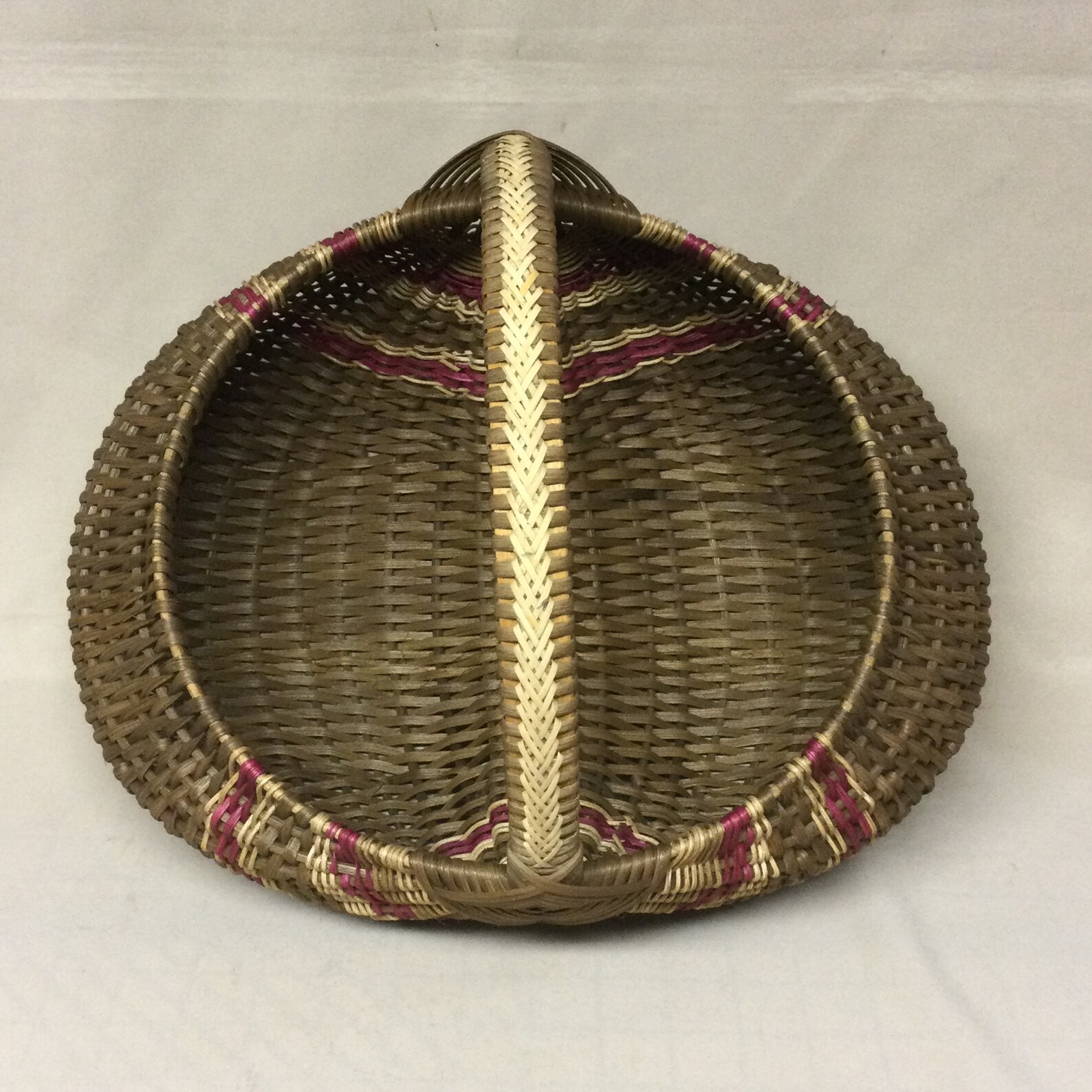 Large Round Hand Woven Egg Basket Brown with Dark Pink Etsy