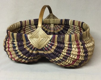 7” x 11” Oval, Hand Woven Egg Basket: Purple & Pink Reed, Farmhouse Decor