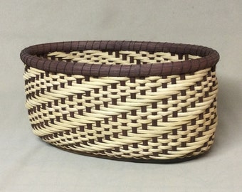 Hand Woven Oval Twill Basket, Bread Basket, Brown and Natural Reed