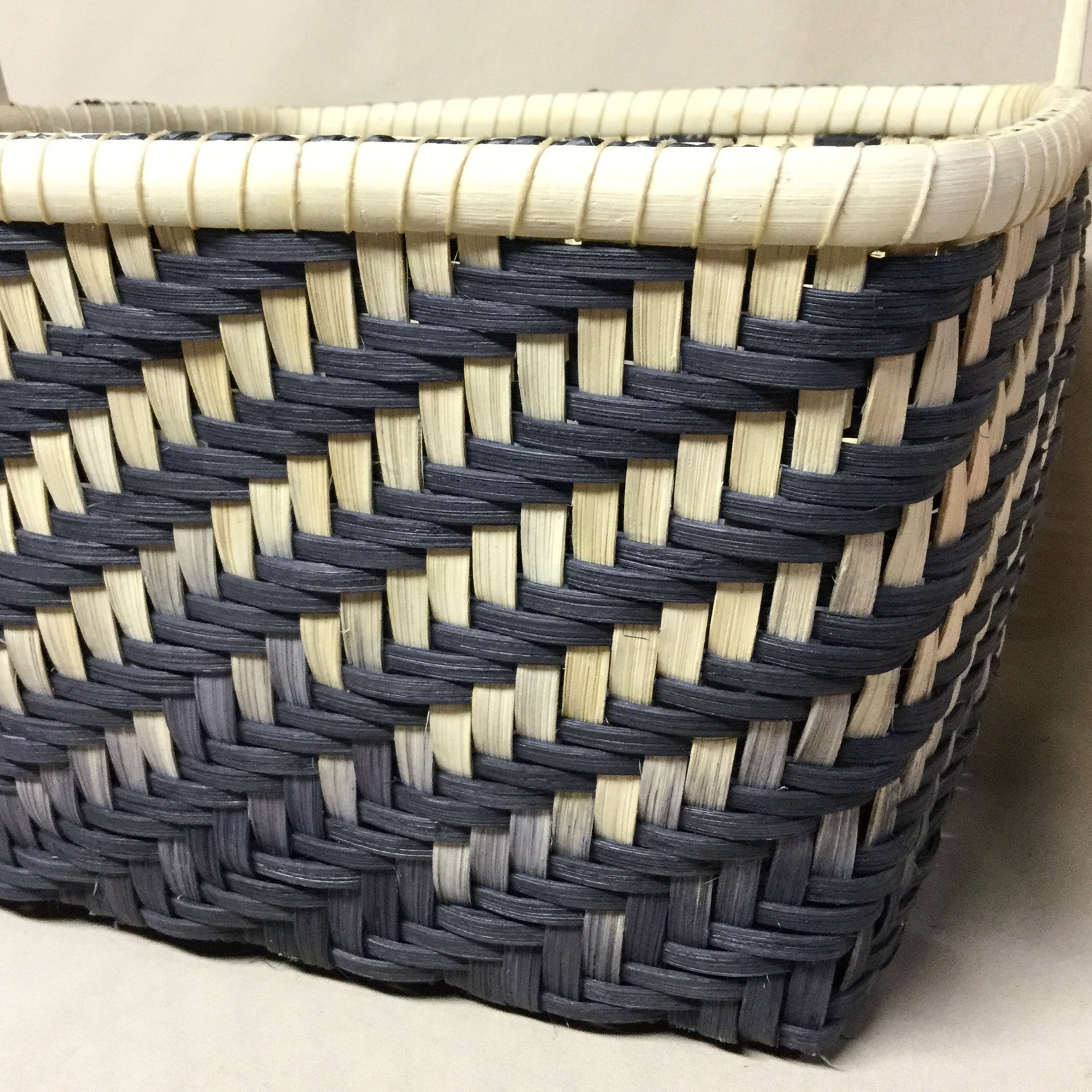 Hand Woven Square Basket Twill Design in Black Sturdy Wood Etsy