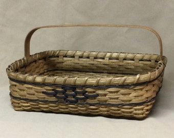 Hand Woven, Square Shallow Basket, Black Accent Weaving with Diamond Design