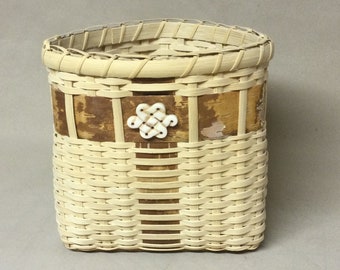 Corner Basket, Triangular Shaped Basket,  Birch Bark Accents, Hand Woven