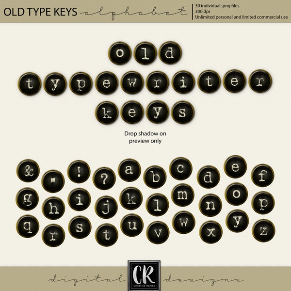 Old Typewriter Keys Digital Alphabet