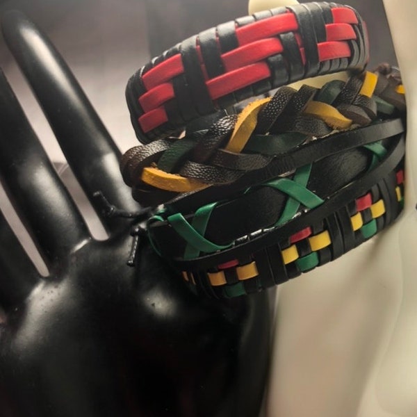 Rastafarian Leather 4 Bracelet Set