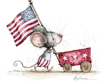 34 imágenes prediseñadas divertidas del 4 de julio, animales bebés patrióticos JPG, lindo Día de la Independencia, animales en acuarela rojos, blancos y azules, gráficos de verano de EE. UU.