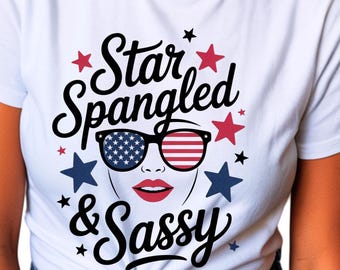 Star Spangled and Sassy 4th of July Shirt for Women png, Patriotic Graphic Tee png, USA Flag Sunglasses T-Shirt png, Independence Day Outfit