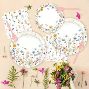 Kit di stoviglie floreali primaverili - Set completo per feste con piatti, bicchieri, posate e tovaglioli con motivo floreale per matrimoni, picnic ed eventi all'aperto