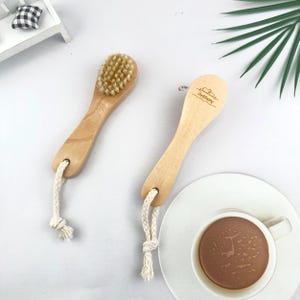 Personalized Boar Bristle Face Brush, Short Handle Skin Exfoliator, Natural Pore Cleanser & Body Scrubber