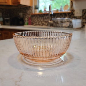 Vintage Pink Depression Glass Anchor Hocking Queen Mary Ribbed Serving Bowl Starburst