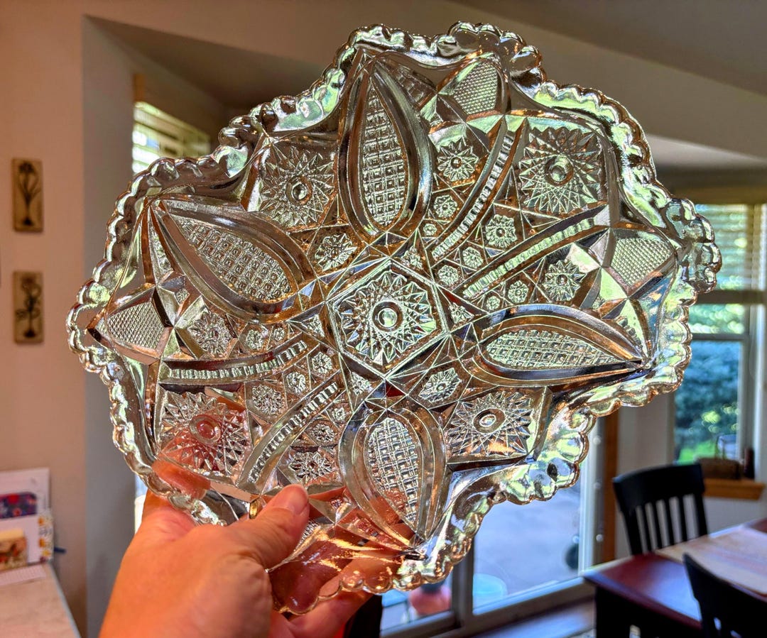Mcm Star Pattern Vintage MCM Indiana Pressed Glass Rectangular Serving Dish ~