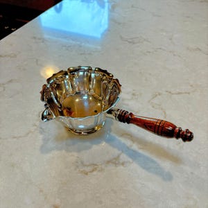 Vintage Silver-Plated Gravy Boat with Wooden Handle