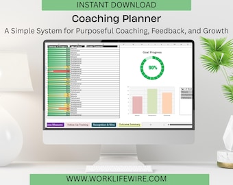 Coaching Planner Spreadsheet for Managers | Employee Coaching & Feedback Tracker | Performance Goals, Action Plans, Recognition Dashboard