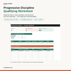 Progressive Discipline Worksheet | HR Qualifying Tool for Disciplinary Decisions | Consistency & Documentation Tracker