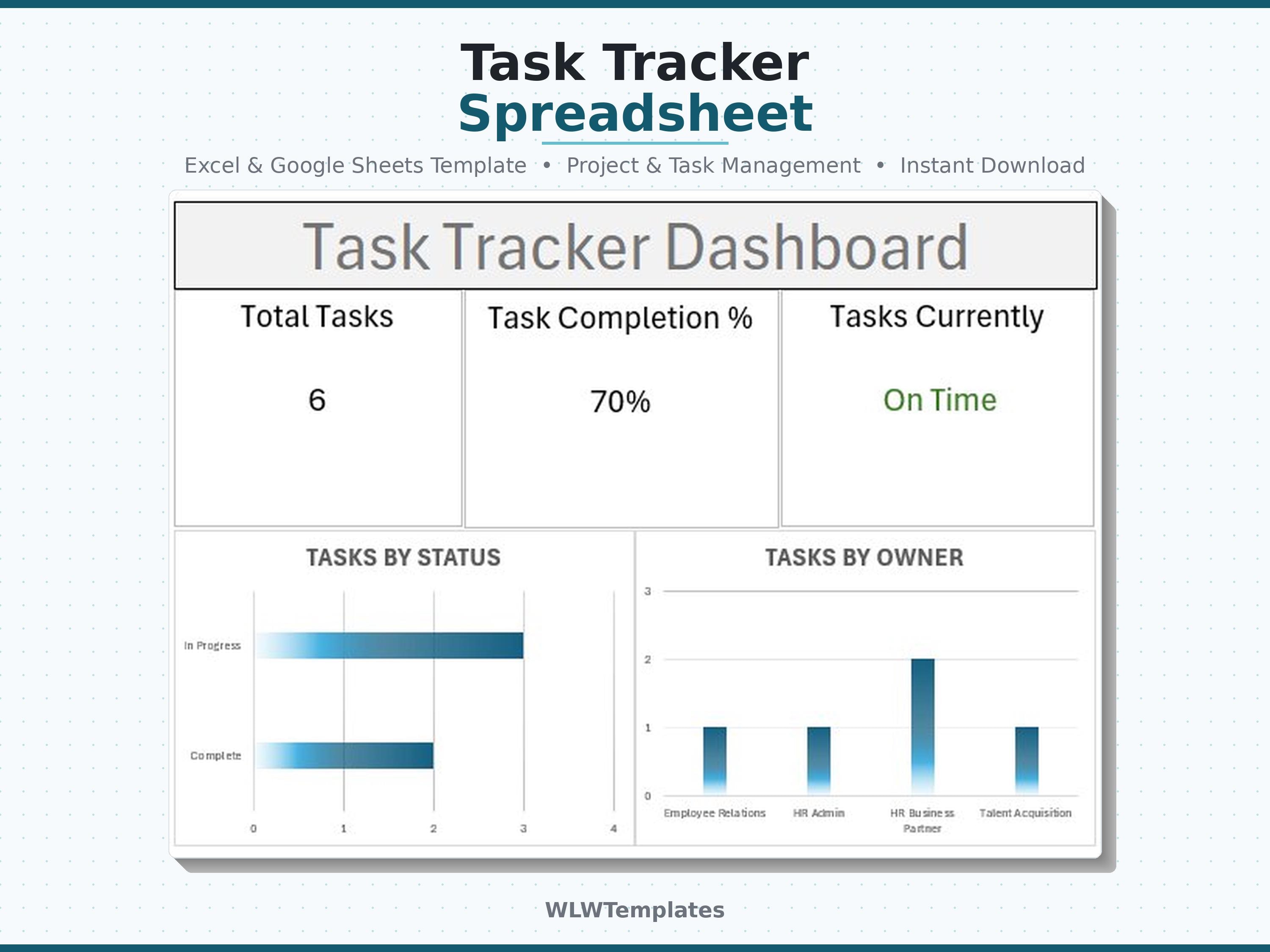 Task Tracker Spreadsheet Excel | Project Management Dashboard | to Do ...