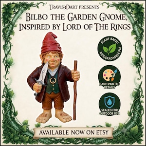 Bilbo de Tuinkabouter – Fantasievolle tuindecoratie, 3D-geprint avontuurlijk beeldje, Hobbit-geïnspireerd terrascadeau afbeelding 2