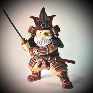 Samurai Garden Gnome, Bonsai Decor, 9 Inch Tall Lawn Art