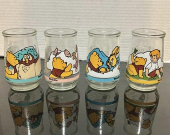 vintage 1997 Lot de 4 pots de gelée Welch's en verre Disney Winnie l'ourson et ses amis