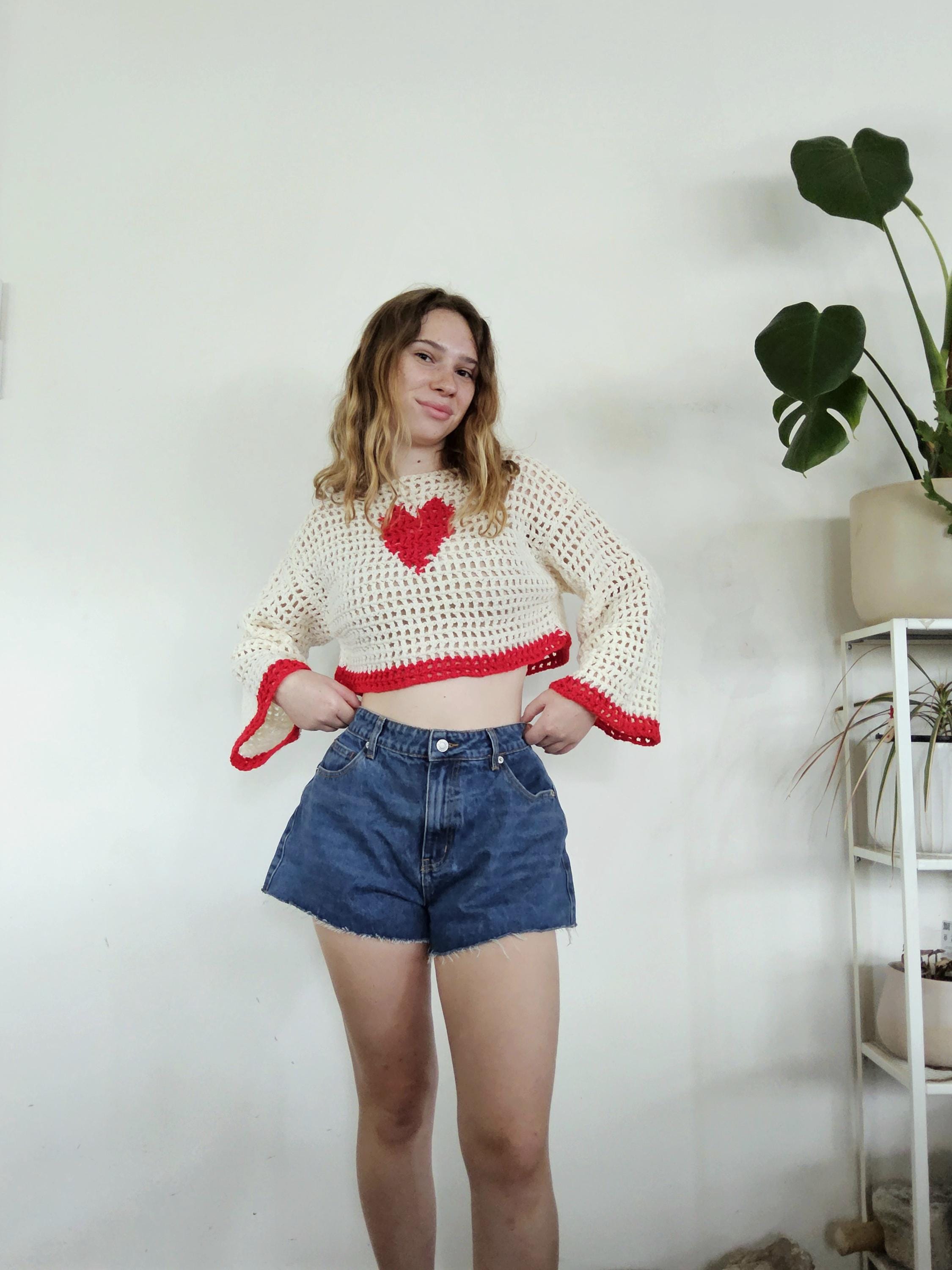 39 Mesh Sweater Crochet Patterns for Airy Layers, Pullovers, and Cardigans 4 Isla Heart Jumper Crochet