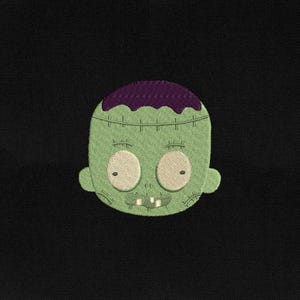 Halloween Embroidery Design, Cute Frankenstein Green Monster Head Cartoon Style + Machine Embroidery File, Instant Download