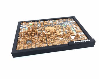 3D Philadelphia Skyline Map | Framed Miniature City Model