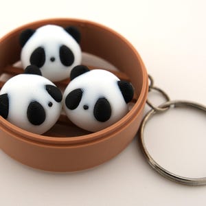 Panda Dim Sum Bun Keychain – Cute Animal Lover Gift – Mini Bamboo Steamer Charm – Kawaii Bag Accessory – Handmade USA – Polymer Clay