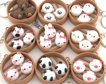 Kawaii Dim Sum Keychain: Animal Bao Bun Charm, Asian Food Gift