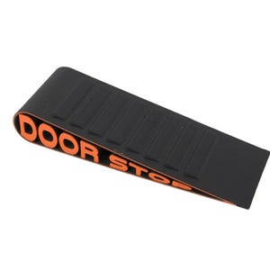 Heavy Duty Rubber Door Stop Wedge for Office School Home Commercial Use Anti Slip Black Industrial Design with Orange Safety Marking Text