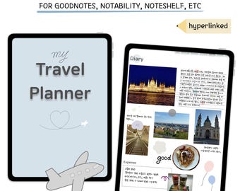 Planificador de viajes digital / Diario de viajes con hipervínculos / Diario de viajes / Planificador de viajes largos / PDF para Notability y Noteshelf