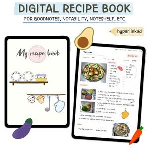 Cyfrowa książka kucharska dla Goodnotes | Hiperlinkowana książka kucharska | Planer przepisów na iPada | Cyfrowy dziennik kulinarny | PDF dla Notability & Noteshelf