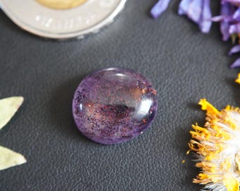 Round Canadian Amethyst Cabochon with Hematite Inclusions