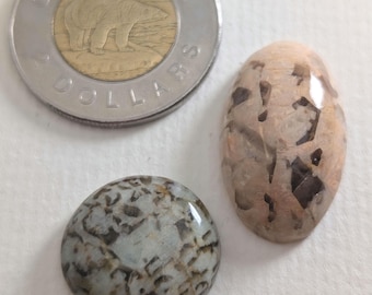 Set of 2 Canadian Graphic Quartz in Feldspar Cabochons