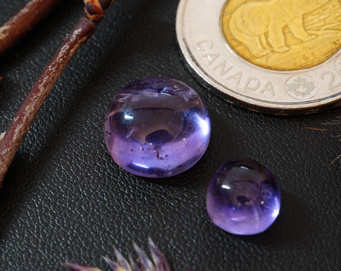 Set of Two Round Amethyst Cabochons