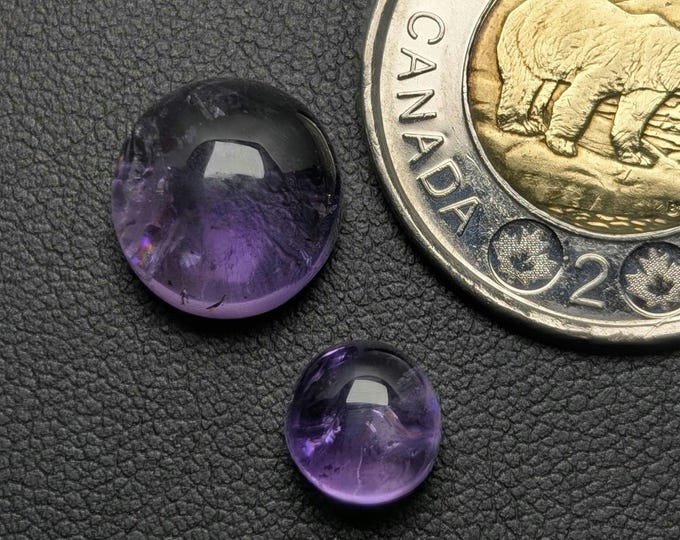Featured listing image: Set of Two Round Canadian Amethyst Cabochons