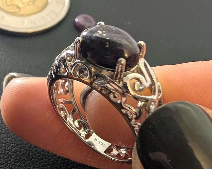 Size 7 Sterling Silver, Corundum-Sapphire, Filigree Ring